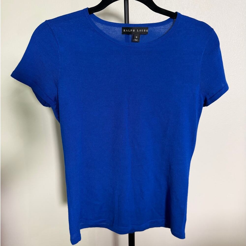 Ralph Lauren Black Label Blue Short Sleeve Silk and Cashmere Top Size M